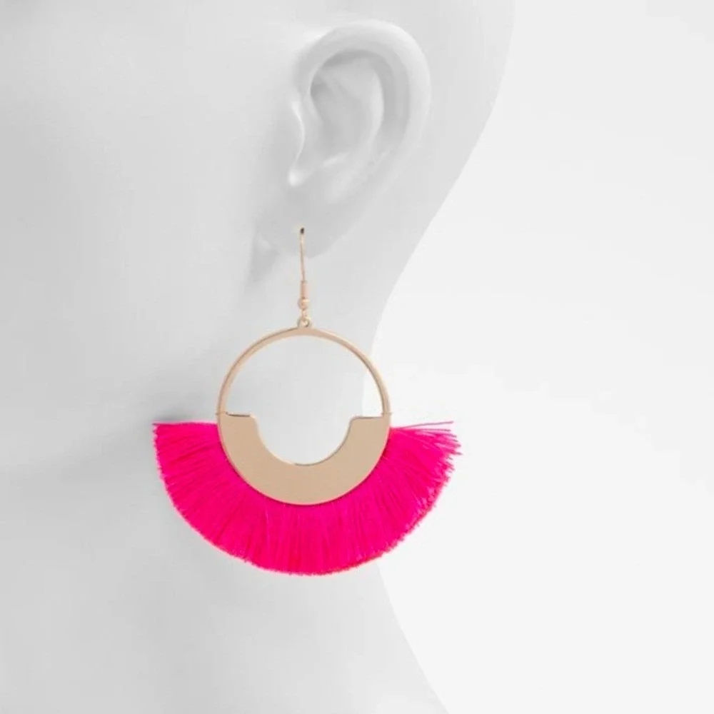 Aldo Sevelle Hot Pink Fringe Gold Tone Dangle Earrings NWT